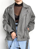 Jaqueta Feminina de Couro Vintage com Cinto | Ferrazato