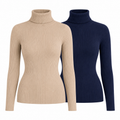 Kit 2 Blusas Femininas de Tricô Gola Alta Cacharrel Manga Longa | Ferrazato