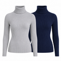 Kit 2 Blusas Femininas de Tricô Gola Alta Cacharrel Manga Longa | Ferrazato