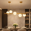 Lustre Pendente Retangular com 5 Globos Leitosos em Vidro | Ferrazato
